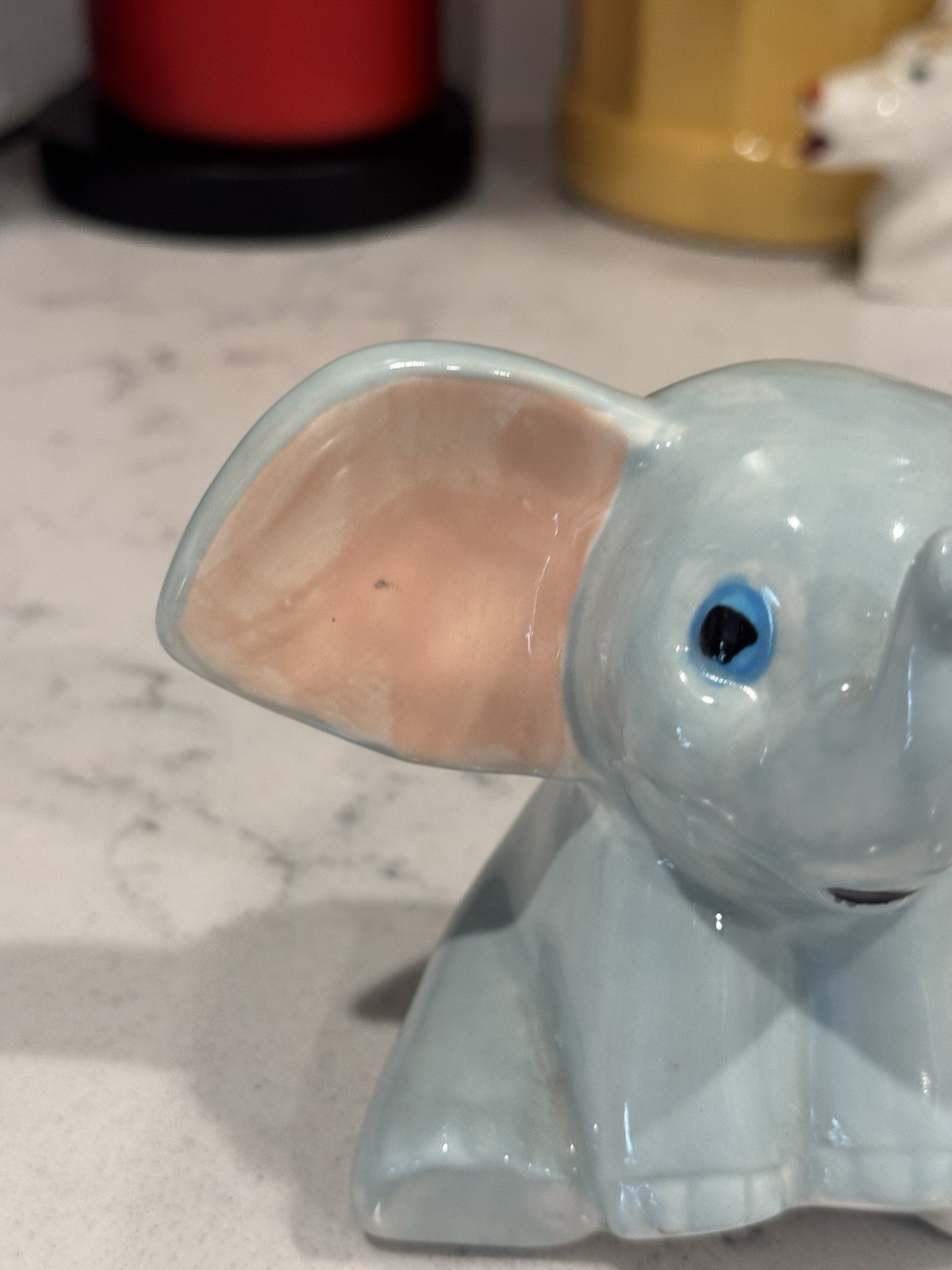 Hobby Ceramicraft Sitting Elephant Bisque Figurine with Dumbo Style Paint