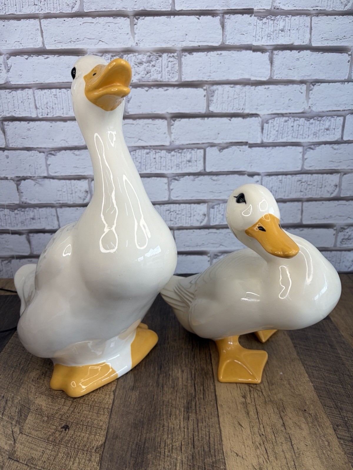 Large Ceramic Goose Pair Geese Figurines Cottagecore Vintage 14” Mint
