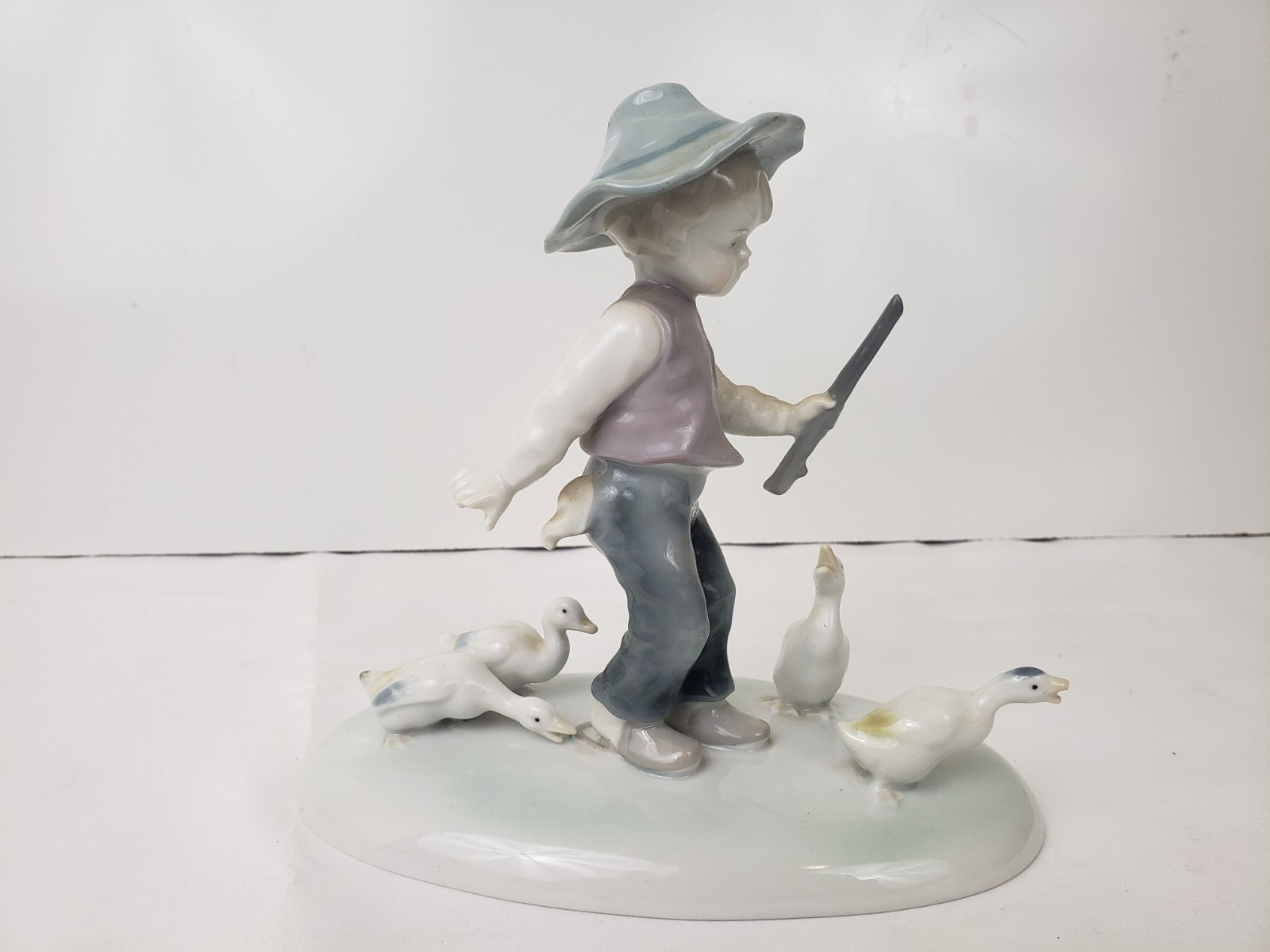 Vtg German Metzler & Ortloff Porcelain Boy with Flute and Geese #7210 Germany
