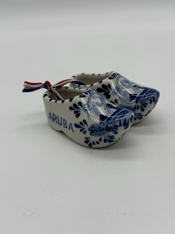 Pair of Delft Blue Porcelain Mini Shoes Aruba Windmill 3″