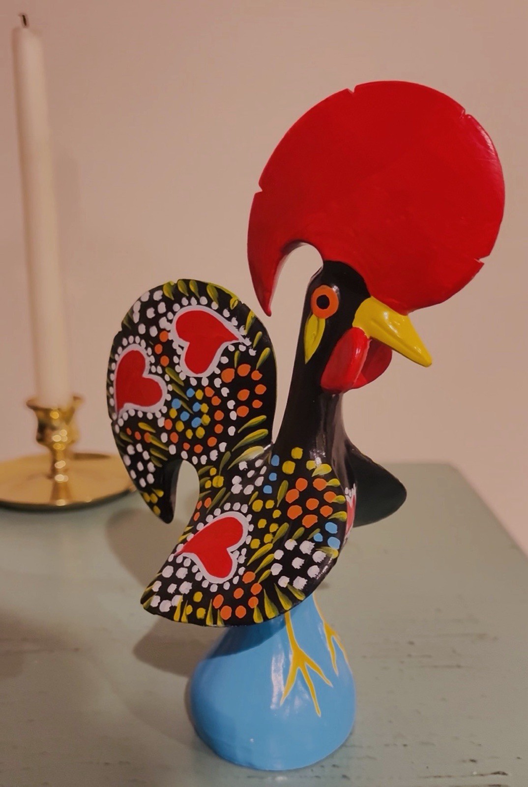 Rooster of Barcelos Portugal Hand Painted Porcelain Pottery Good Luck Symbol 8″