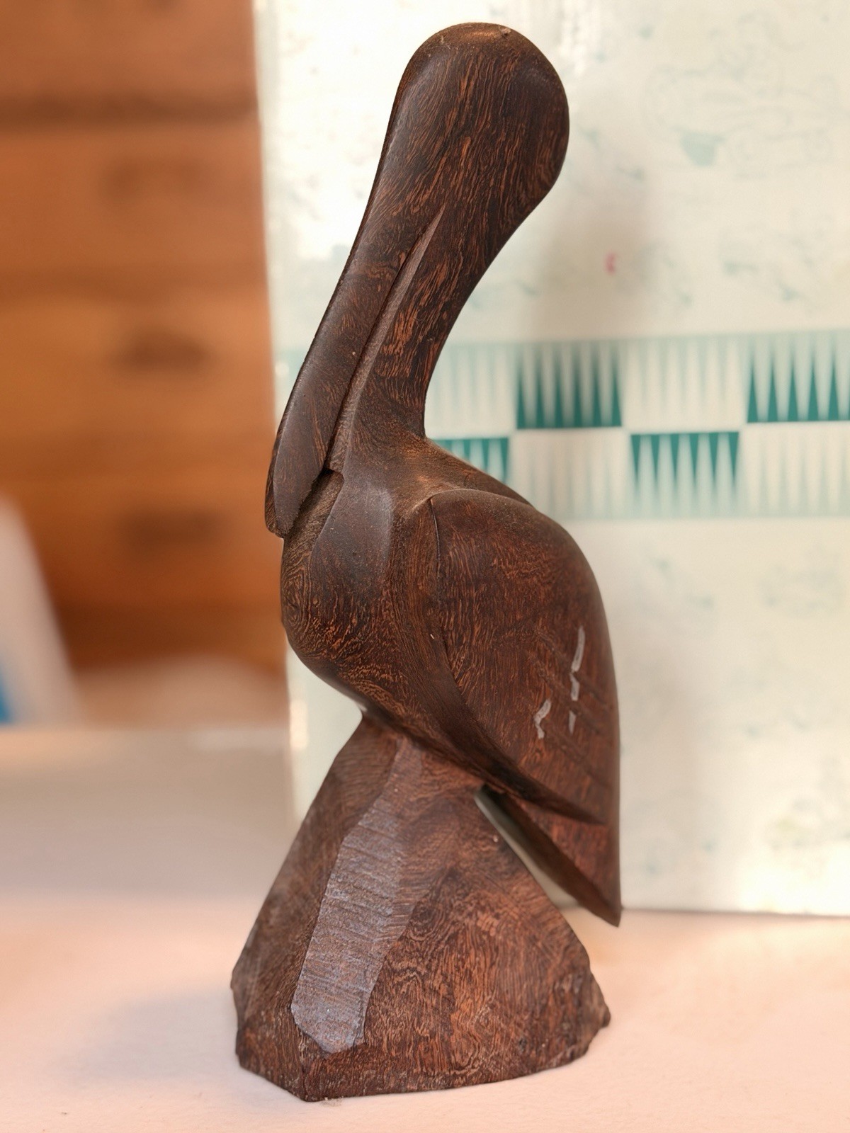 Abstract Carved Wood Sculpture Figurine, Brown, Smooth Finish, Unboxed
