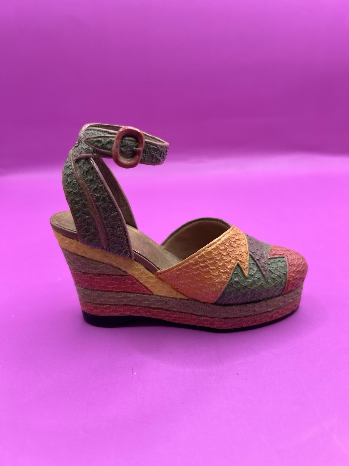 Terry de Havilland patchwork platform wedge miniature collectible shoe figurine