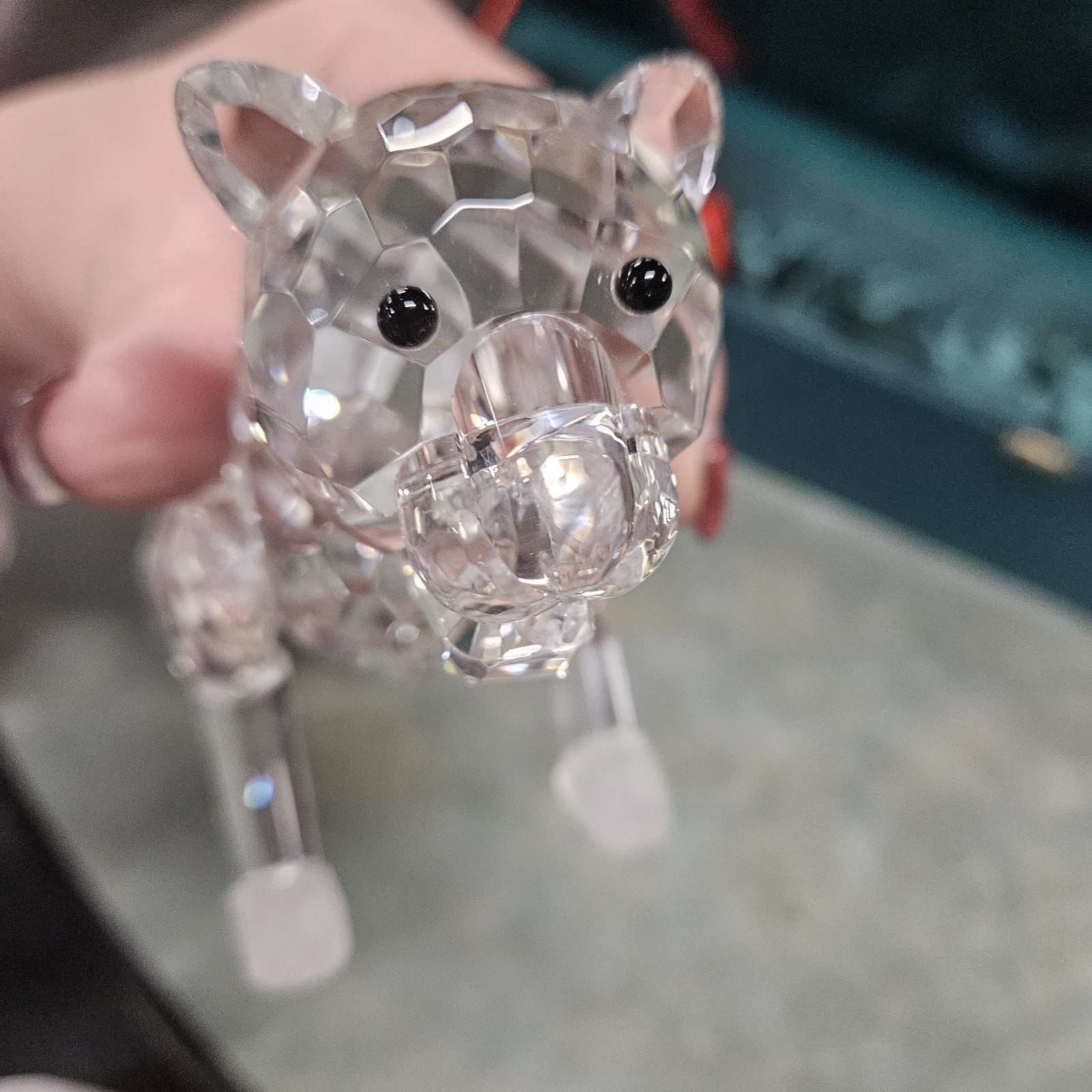 Swarovski/Lalique Style Faceted Crystal Cat Panther Frosted Paws W/Box 9″ X 5″