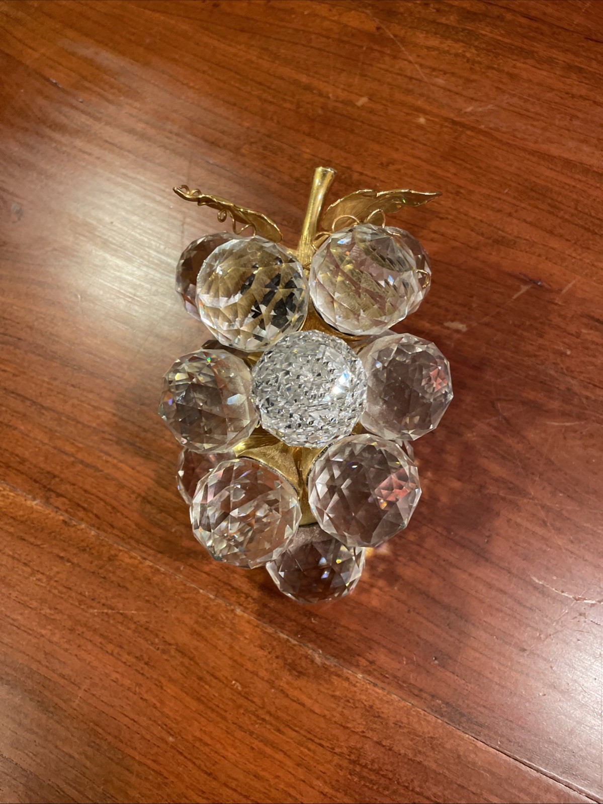 Swarovski Crystal Grape Cluster w/Gold Leaves Sparkling Fruit Beautiful!!