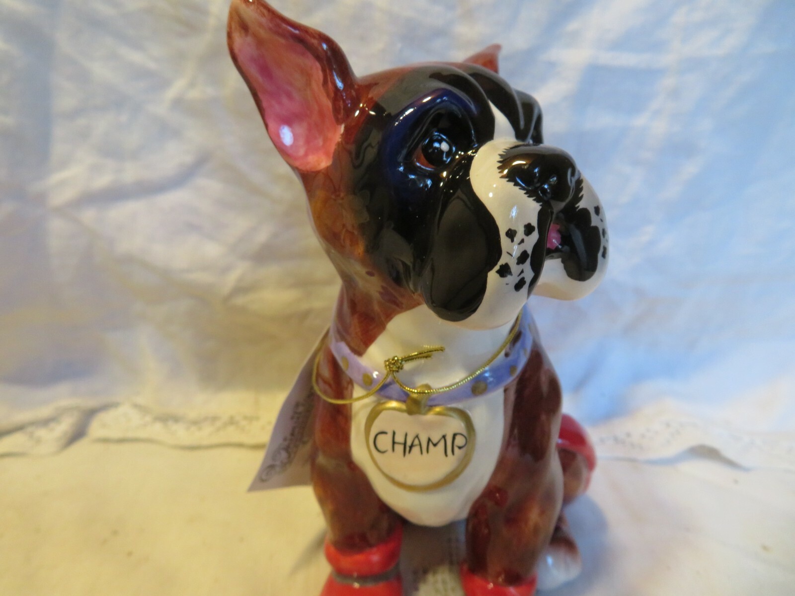 “CHAMP” WhimsiClay Boxer dog + 2 free dog pins ($24 value) CUTE and FUN!