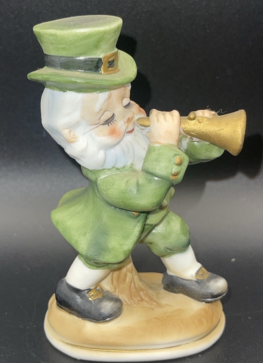 Vintage Lefton Japan 6203 Leprechaun Playing Horn Figurine St. Patrick’s Day