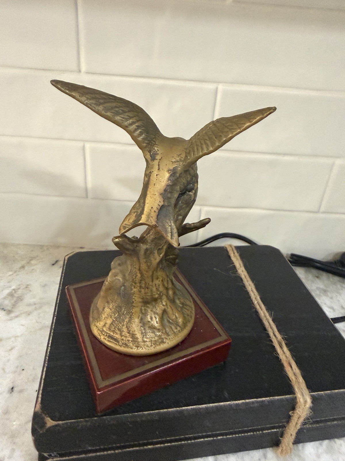 Brass hummingbird Figurine Sculpture, Wooden Base