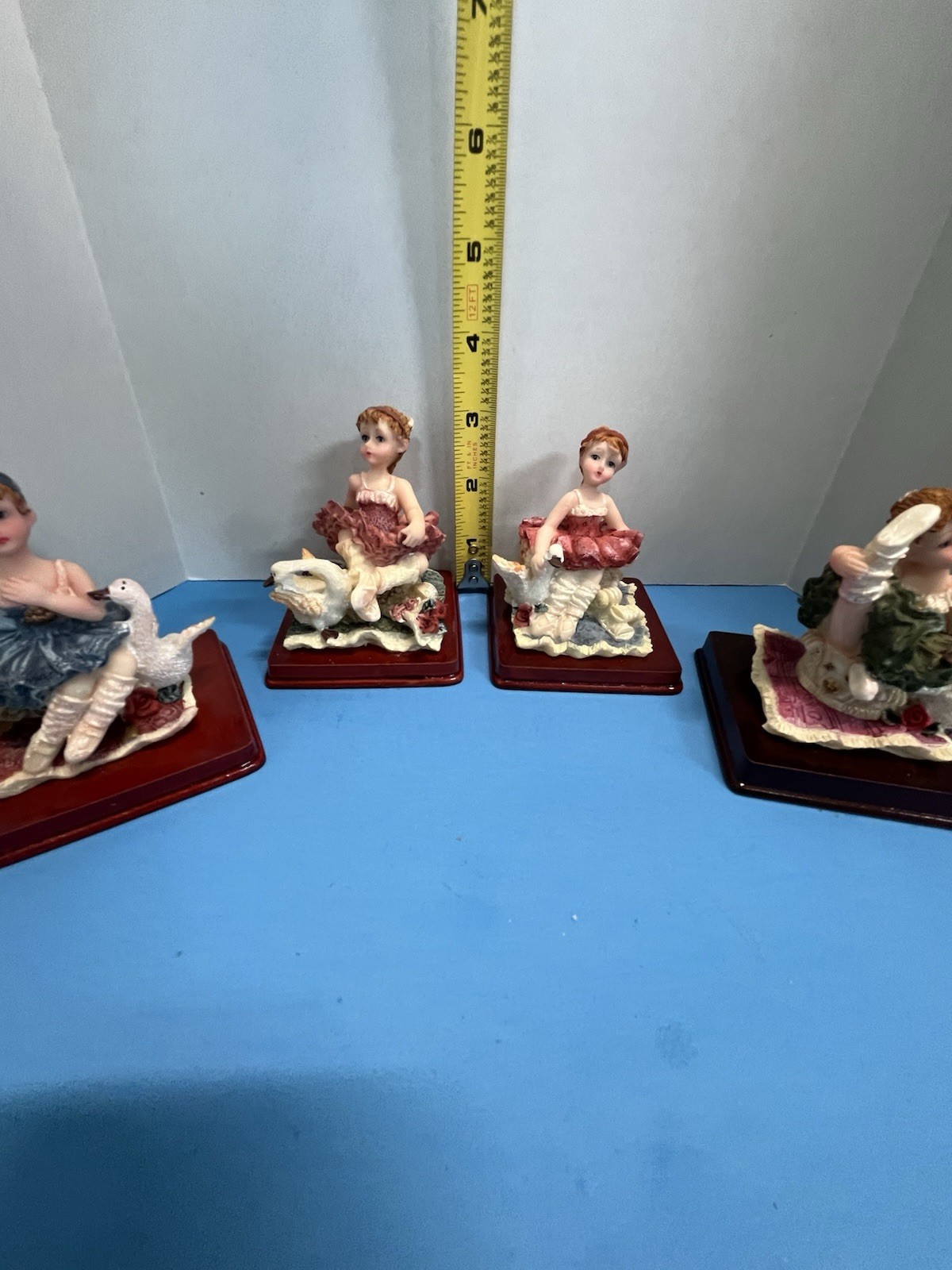 (4) Vintage Small 3in Porcelain Ballerina Figurines With Swans