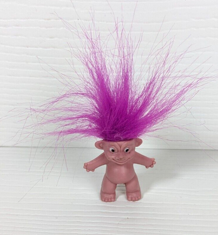 Miniature Tiny Troll Doll figurine pencil topper purplish hair plastic