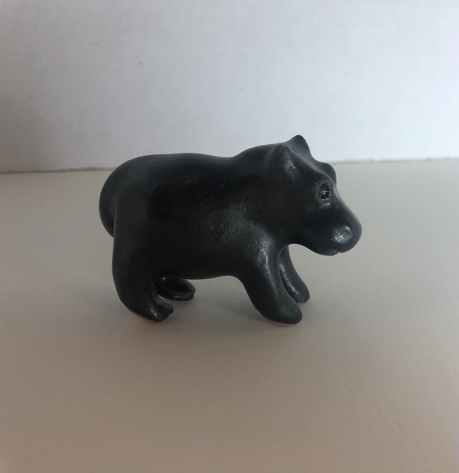 Hippo Hippopotomus Figurine Black Matte Glaze Red Clay Ceramic Hand Made Artisan