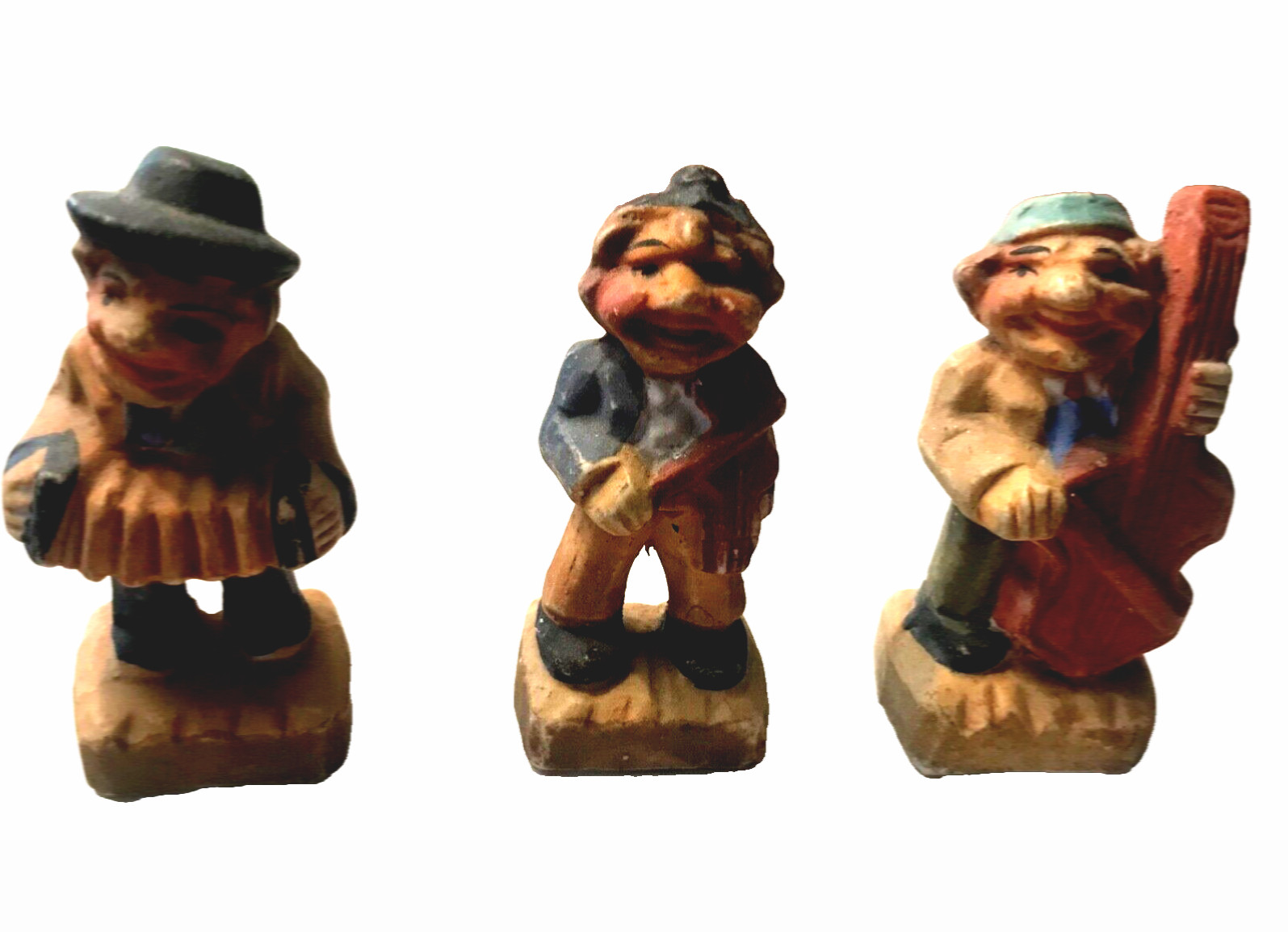 Vintage Ceramic/Chalkware 2” Figurines Men Playing Instruments Japan