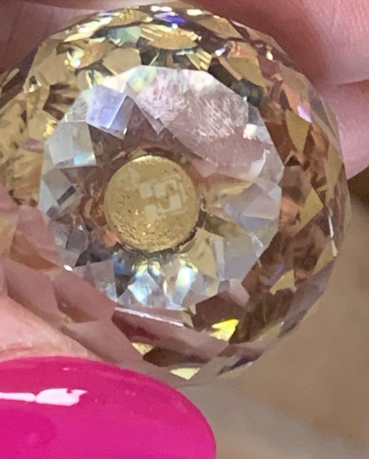 Vtg Swarovski Crystal Pineapple Figurine 2.5″ Block SC Mark Gold Plated Leaves
