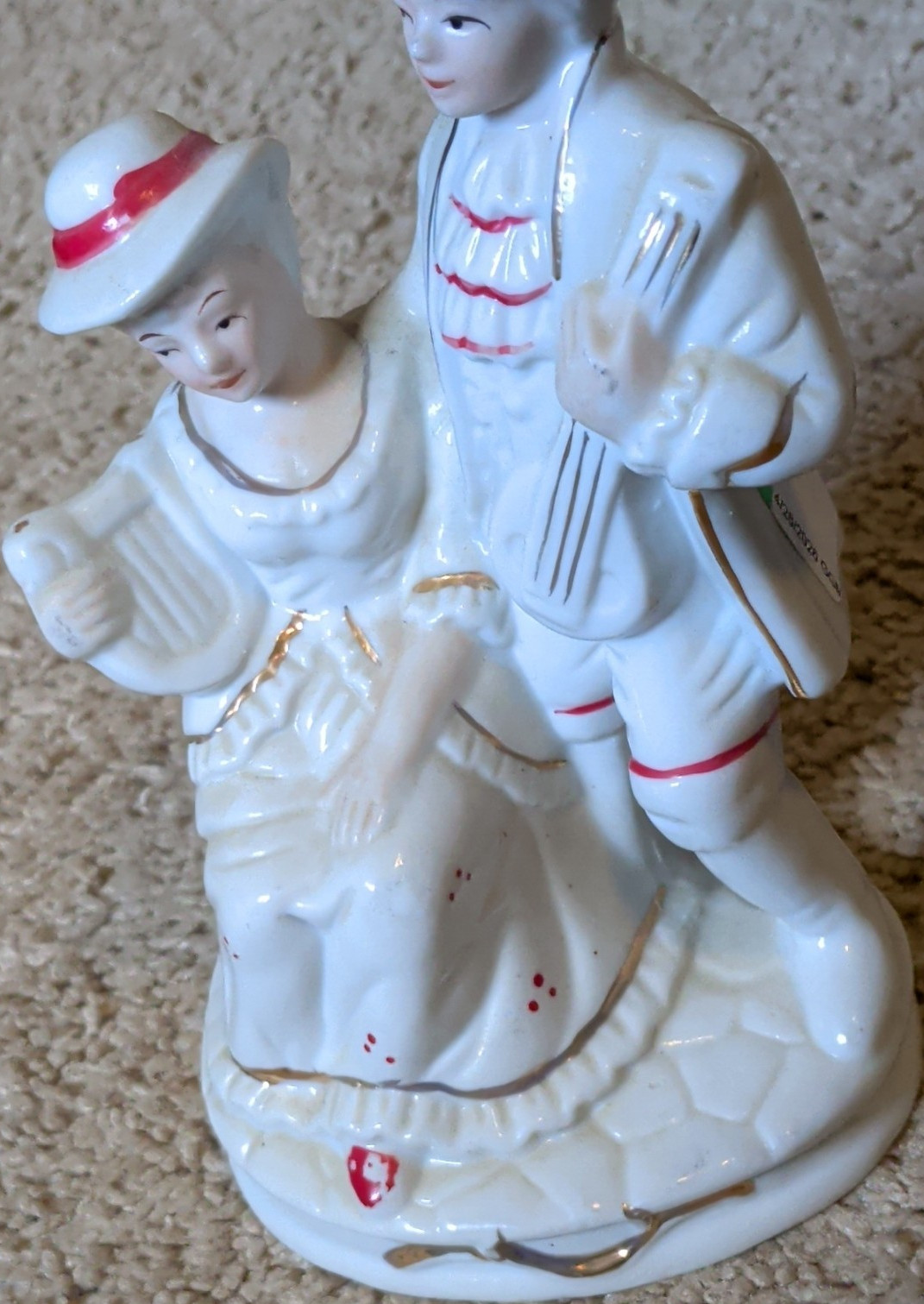 Porcelain Hand Painted Couple Figurine White Red Glossy People Theme Collectible
