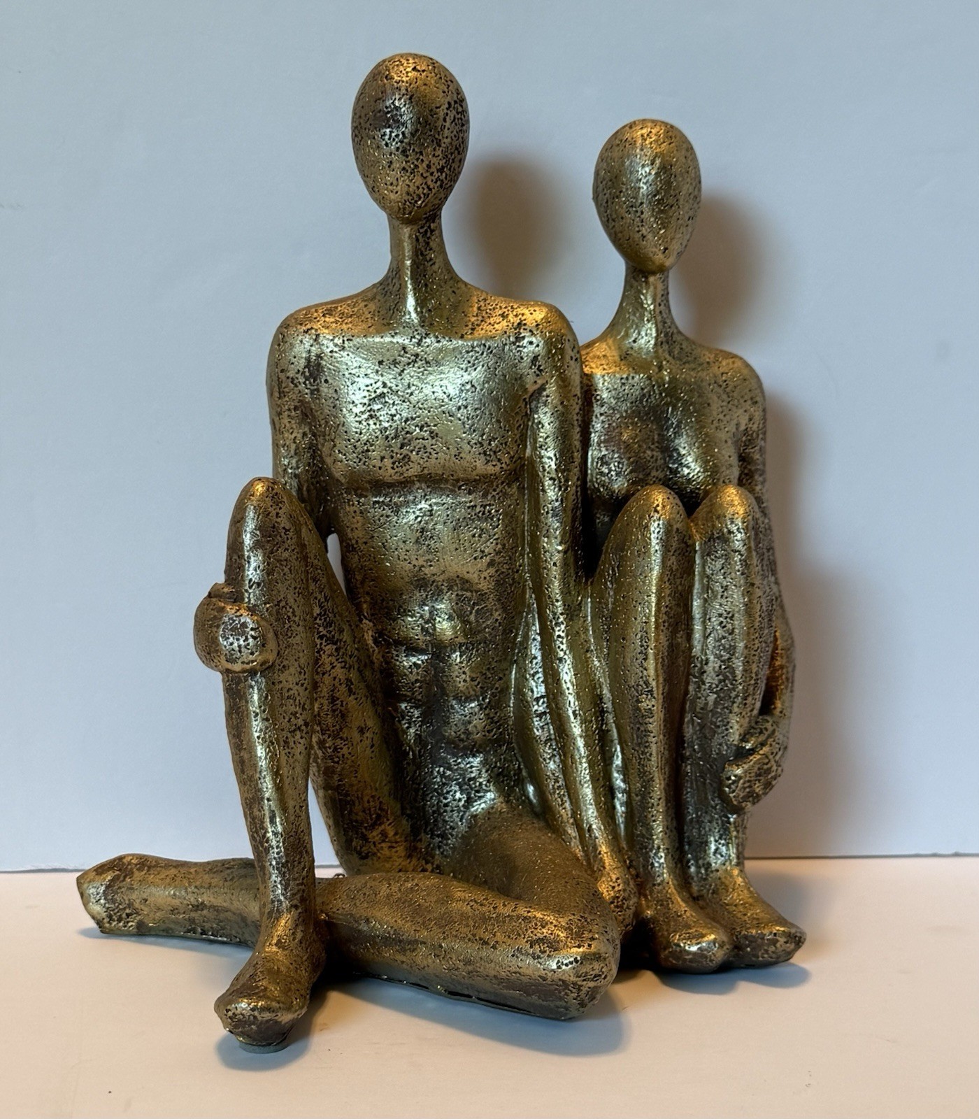 Seated Nude Figural Couple VTG Elegant Decor Gold Toned Resin Abstract Art 8 in.