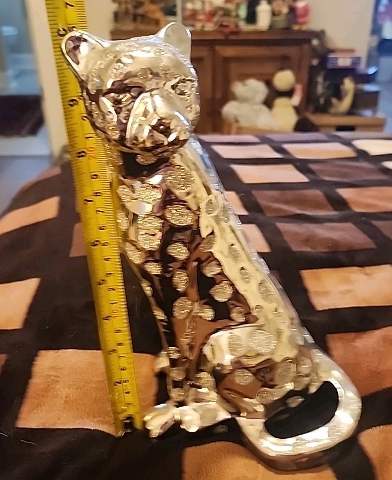 Ceramic Cheetah Leopard Silver-Tone, Shiny 10 Inches Tall Unbranded FP #1