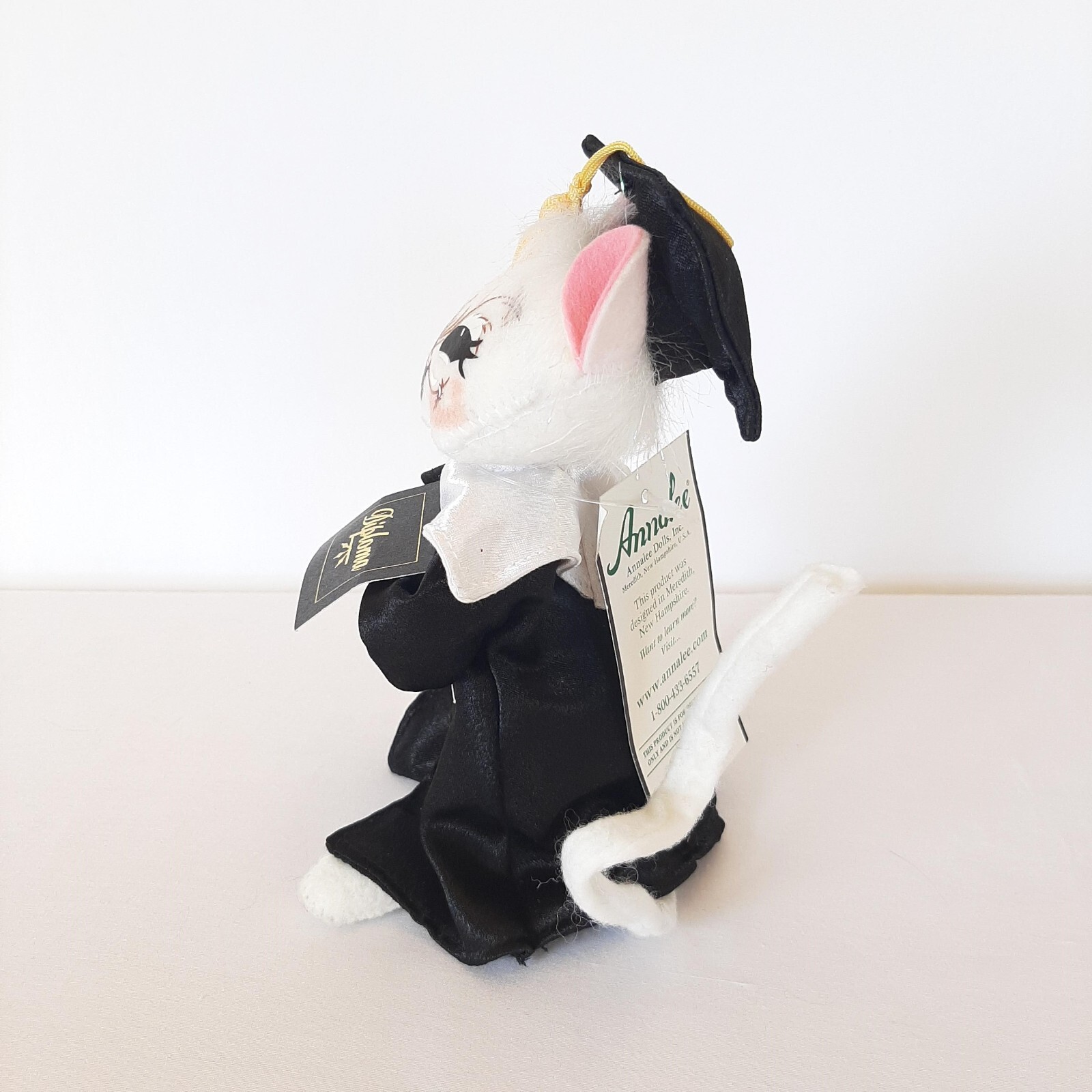 Annalee Graduate Mouse Cap and Gown Diploma Black and White Unisex NOS w/Hangtag