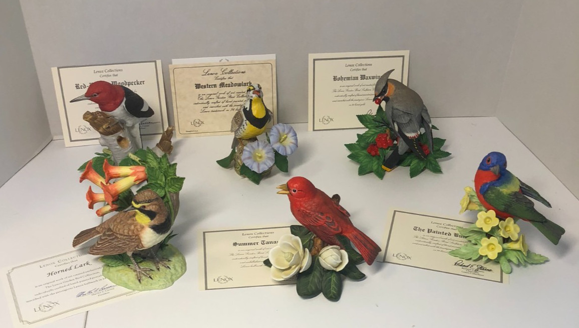 Set of 6 Lenox Porcelain Bird Figurines from the Garden Birds Collection