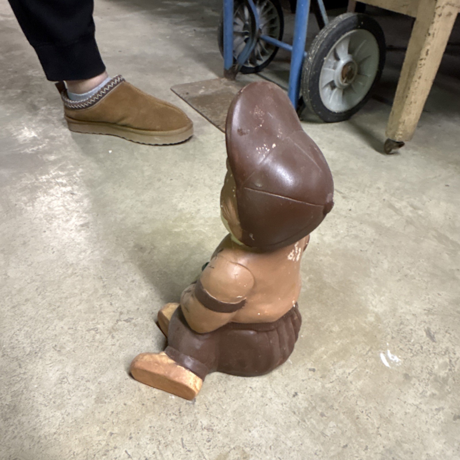 Ceramic Child Figurine Brown Beige Green People Theme Decorative Sculpture