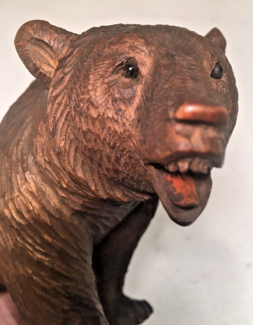 ANTIQUE BLACK FOREST SWISS WOOD CARVED SMILING WALKING BEAR #1