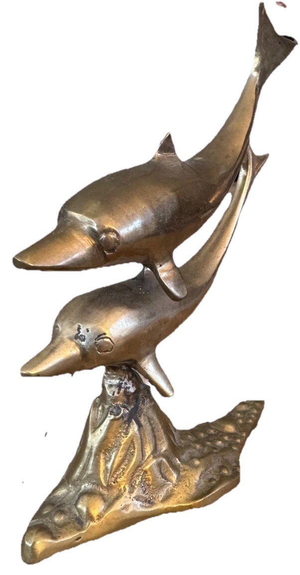 Brass Dolphin Statue Sculpture Figure Nautical Coastal Ocean Sea 5.5″ VTG Nice