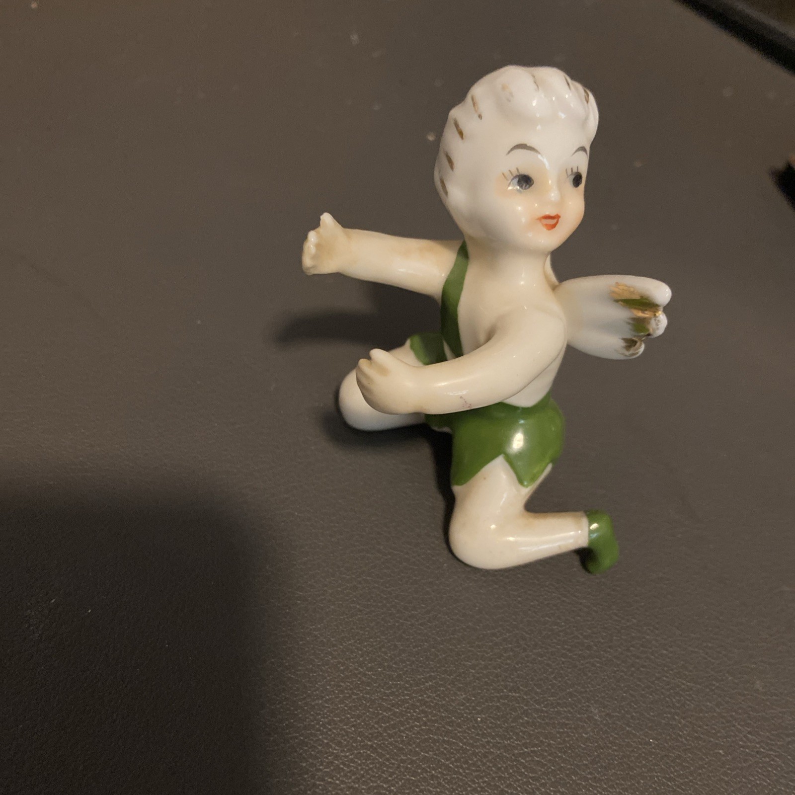 Vtg JapanWhite/green Angel Elf Pixie Fairy Porcelain Candle Hugger 3” Figurine