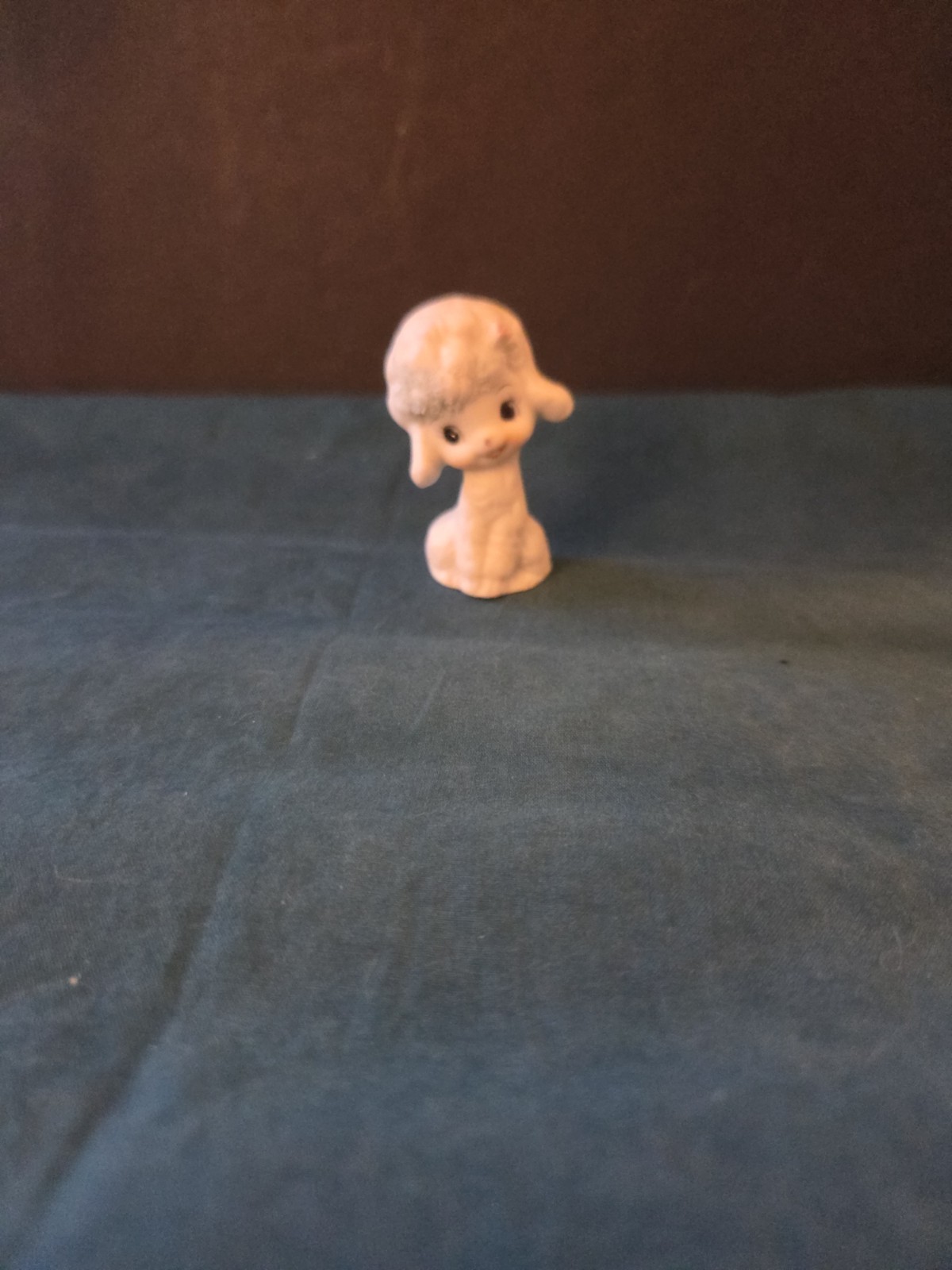 Vintage Bisque Porcelain Lamb Figurine Sad Eye Big Eye 1950s 1960s Pink Flower