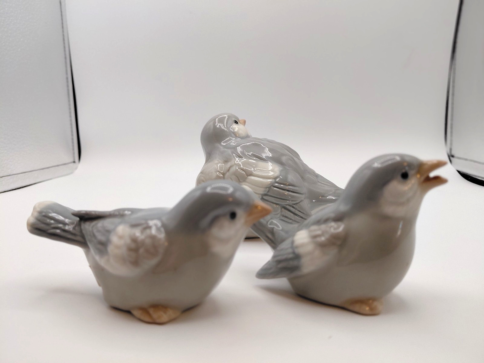 3 Vtg Otagiri 70s Chubby Birds Chunky Blue Gray & White Porcelain One Marked