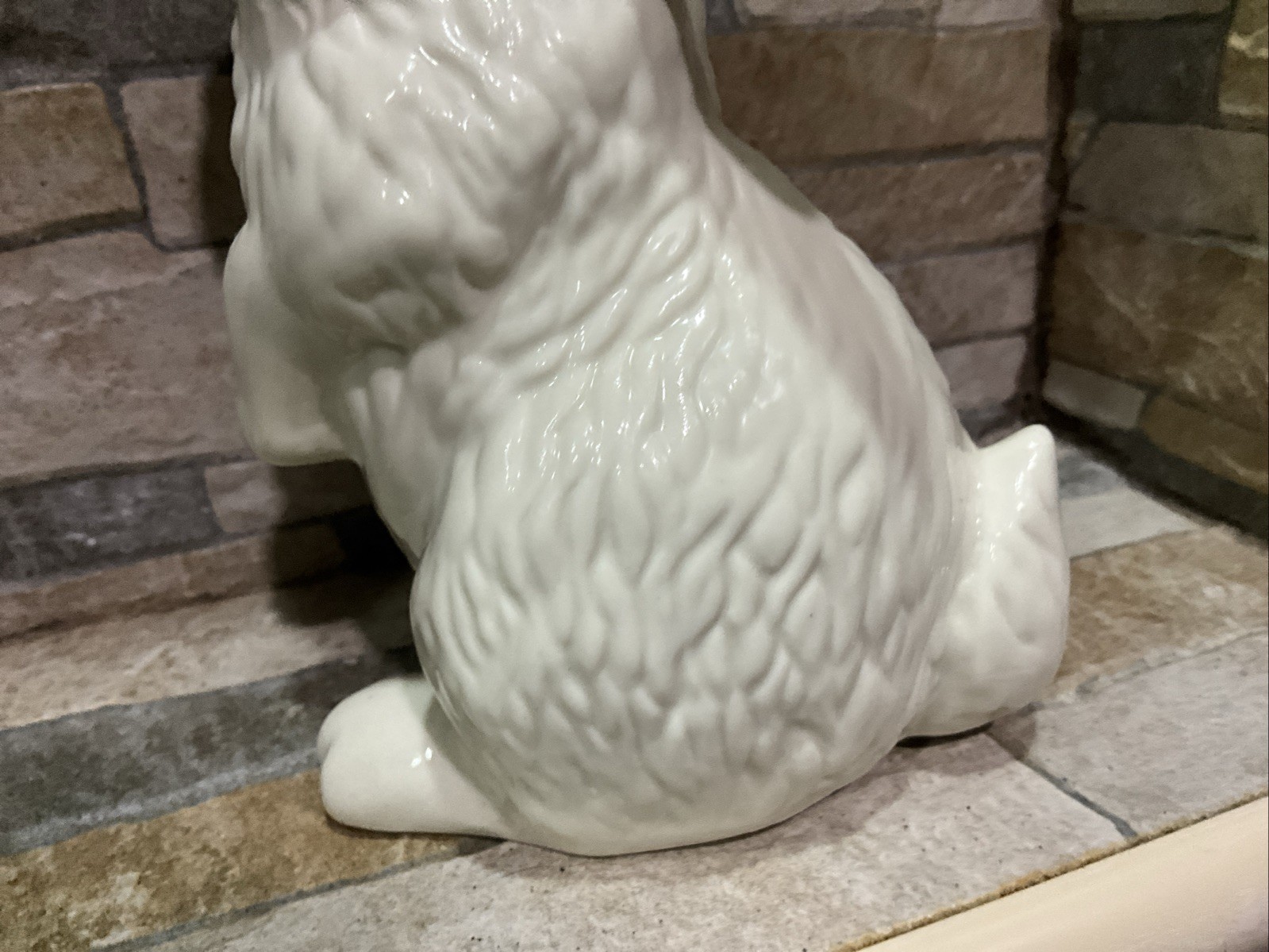 White Ceramic Bunny Figurine 5.5” Easter Rabbit Decor Lifelike Detailed Texture