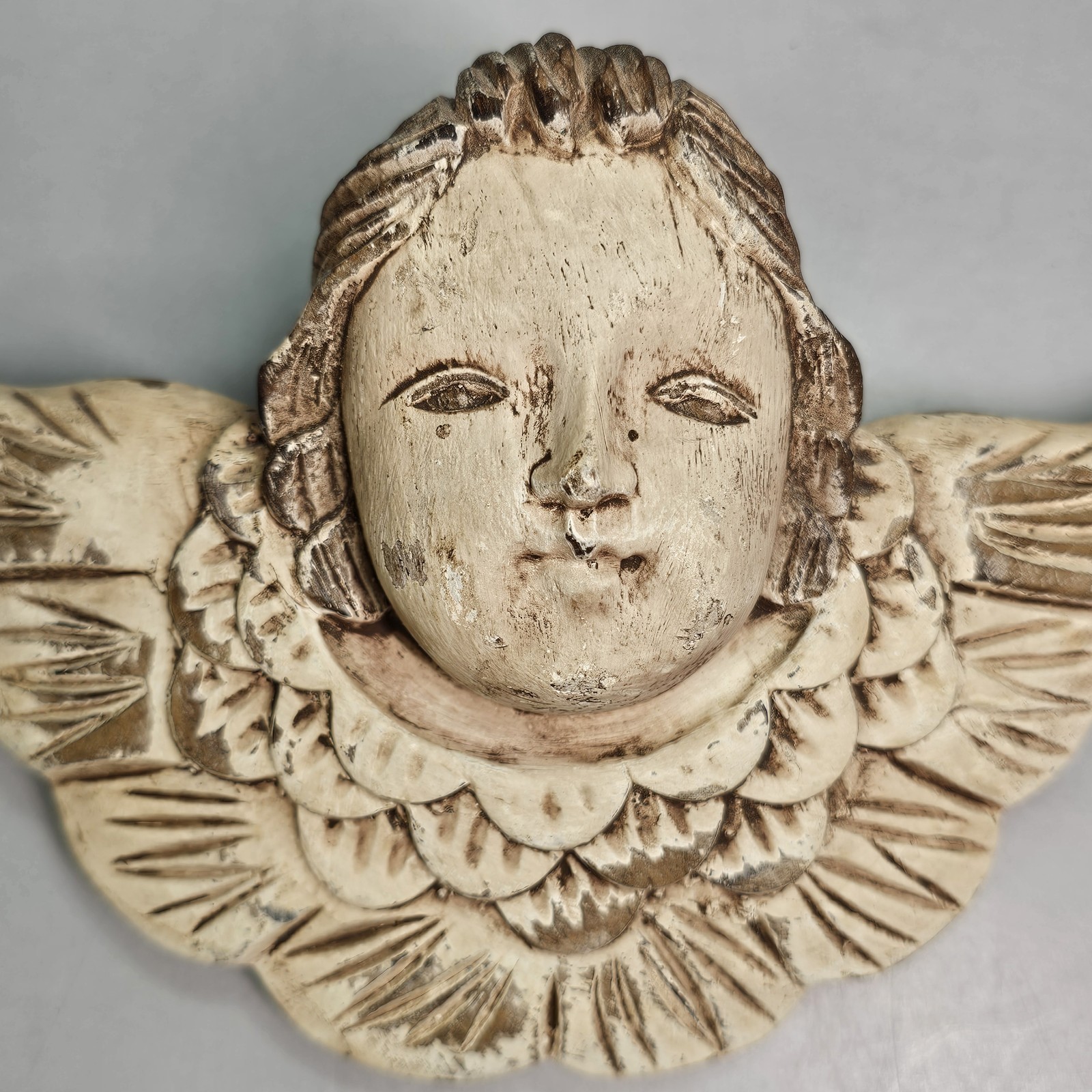 Vintage Cherub Angel Carved Wood Gallery Wall Hanging Decor