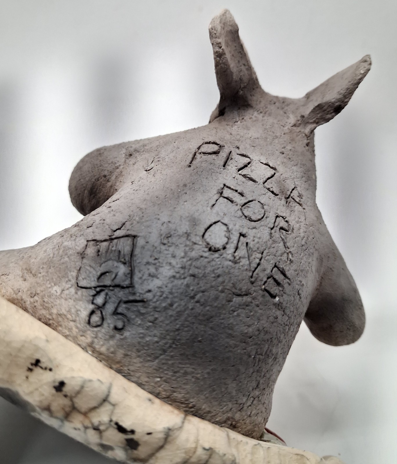 Mary Garber 1985 POG Raku Pottery Pizza For One Hippo Sculpture Pepperoni Signed