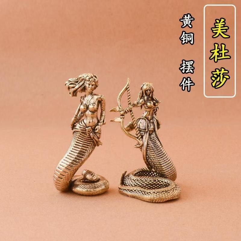 Brass Medusa Figurine Set of 2, Greek Mythology Miniature Collectible