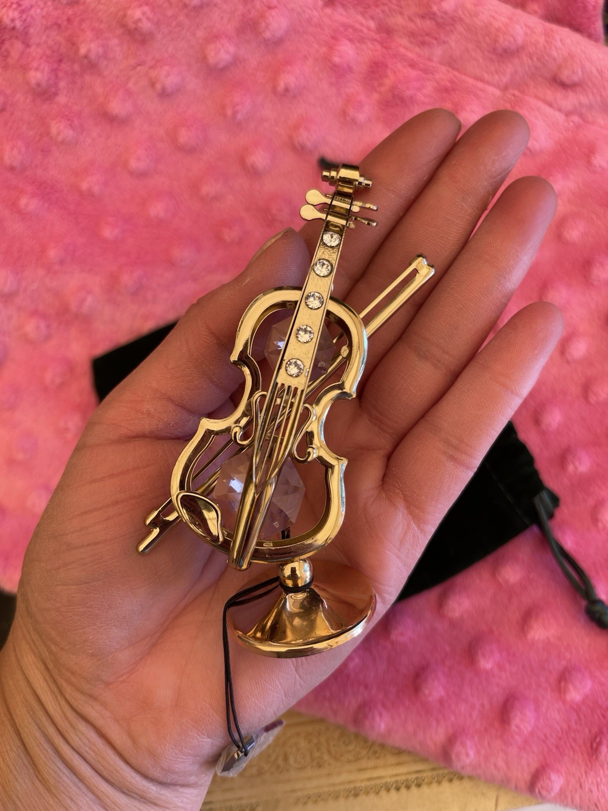 Matashi Crystals Gold Plated Violin Figurine with Clear Crystals, Boxed