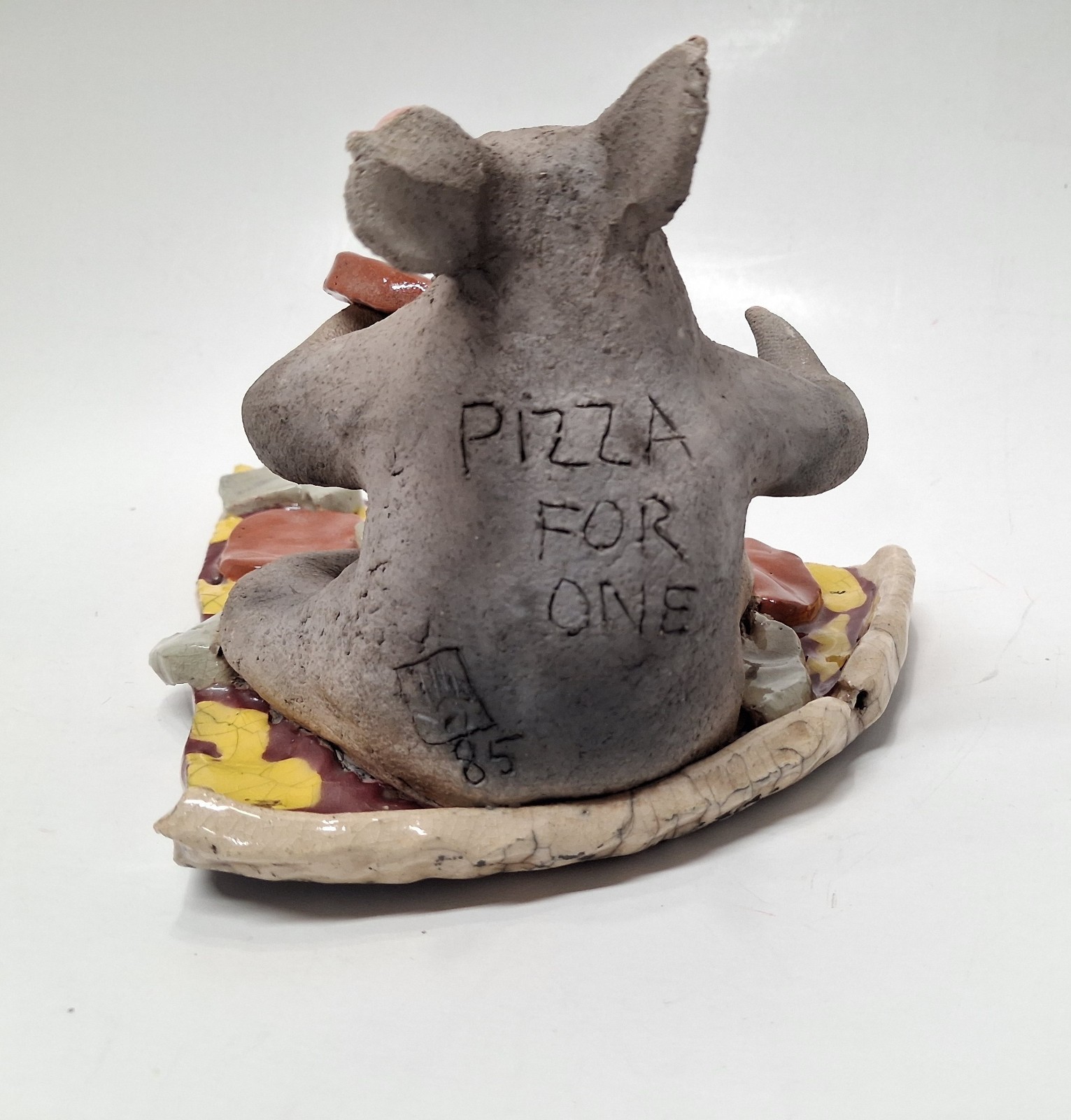 Mary Garber 1985 POG Raku Pottery Pizza For One Hippo Sculpture Pepperoni Signed