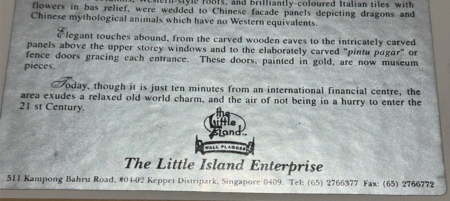 Singapore Series-Joo Chiat Decorarative 3D Wall Plaque(One-Of-A-Kind) Unique