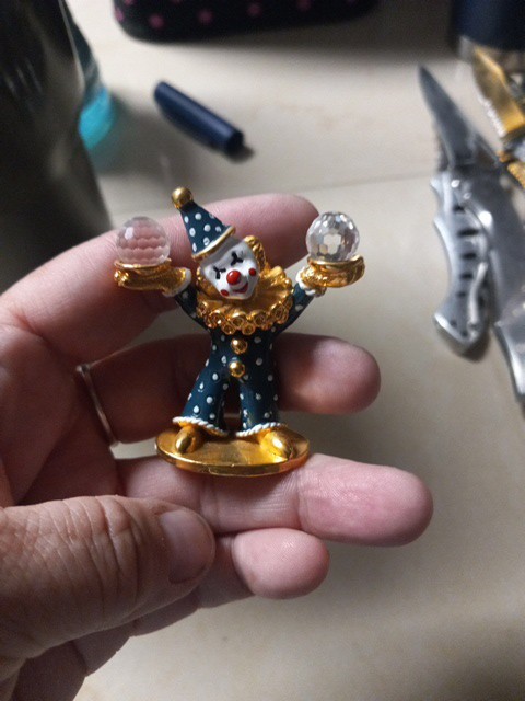 Vtg Spoontiques Pewter Juggling Clown with Swarovski Crystal Balls