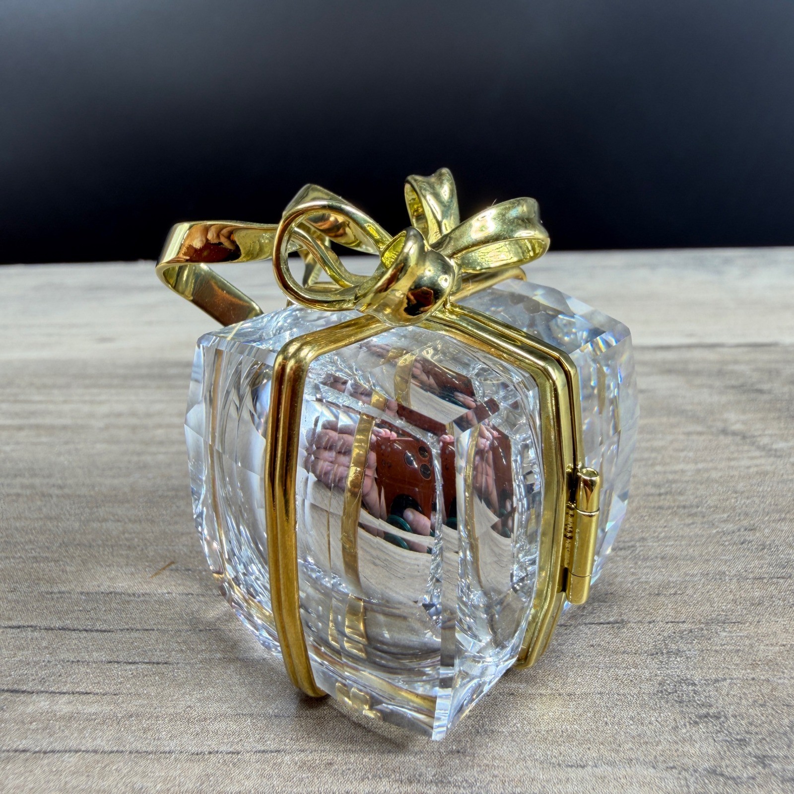 Swarovski Crystal Secrets Gift Box Travel Clock Metal Gold Tone Bow AS IS