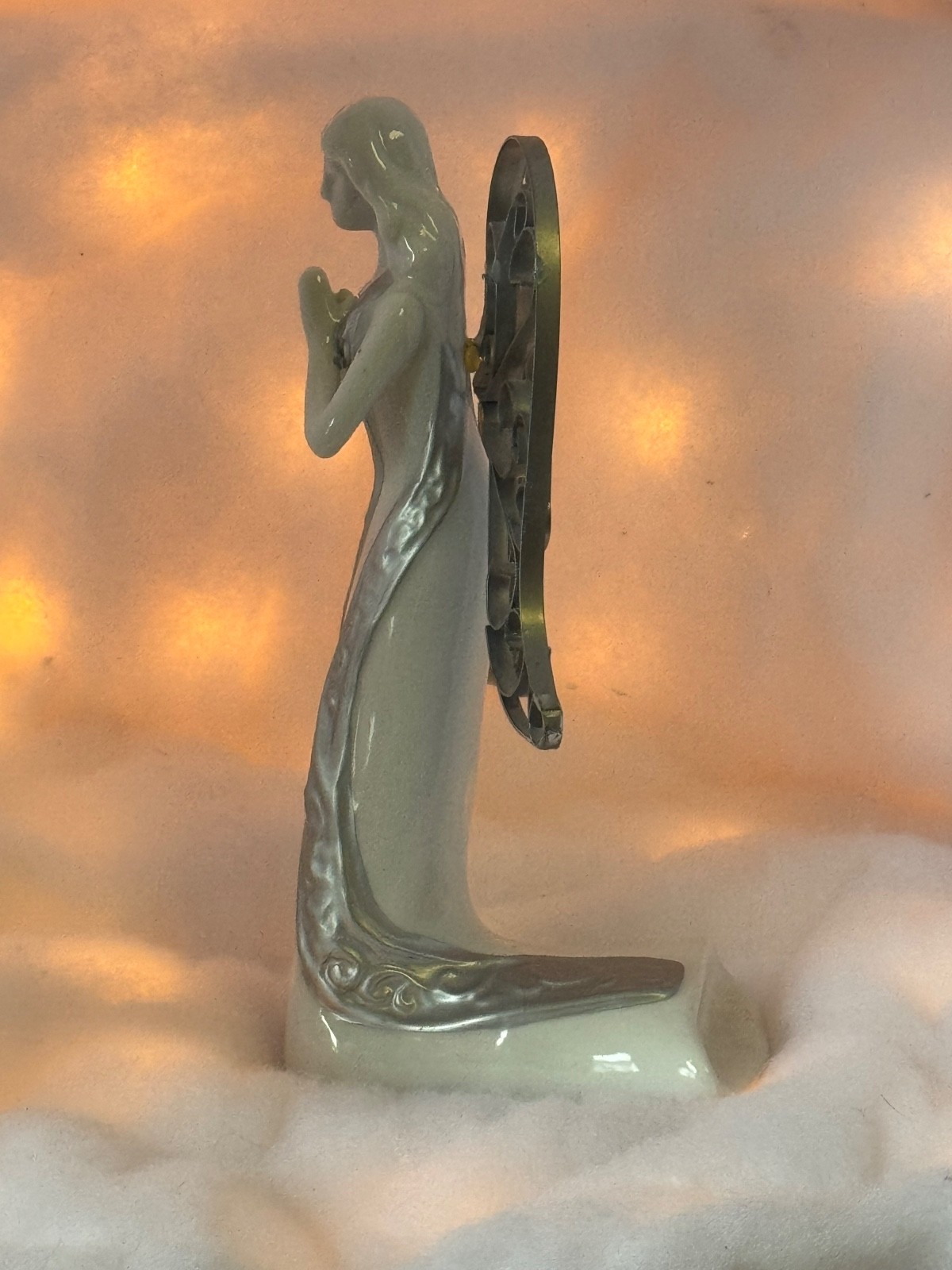 Ceramic Christmas Angel With Metal Wings (9 x 5.5 inches)