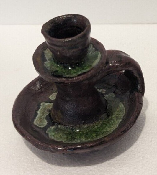 Marie Rogers Georgia Pottery Folk Art Candle Holder Approx. 3.5 in Tall