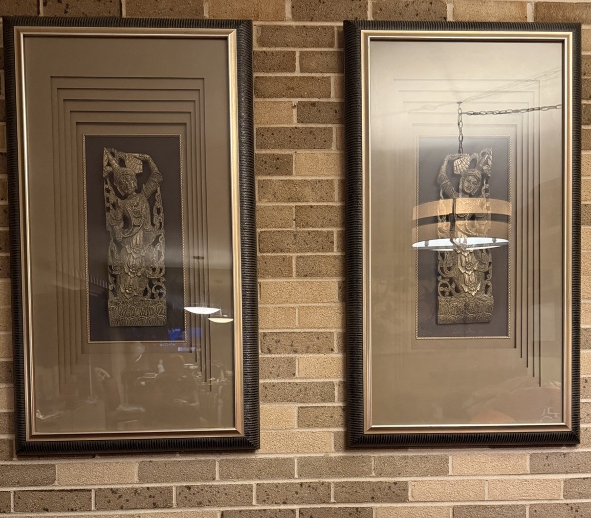 Framed Metallic Metal Human Figure Art Deco Sculpture Set Silver Black Modern
