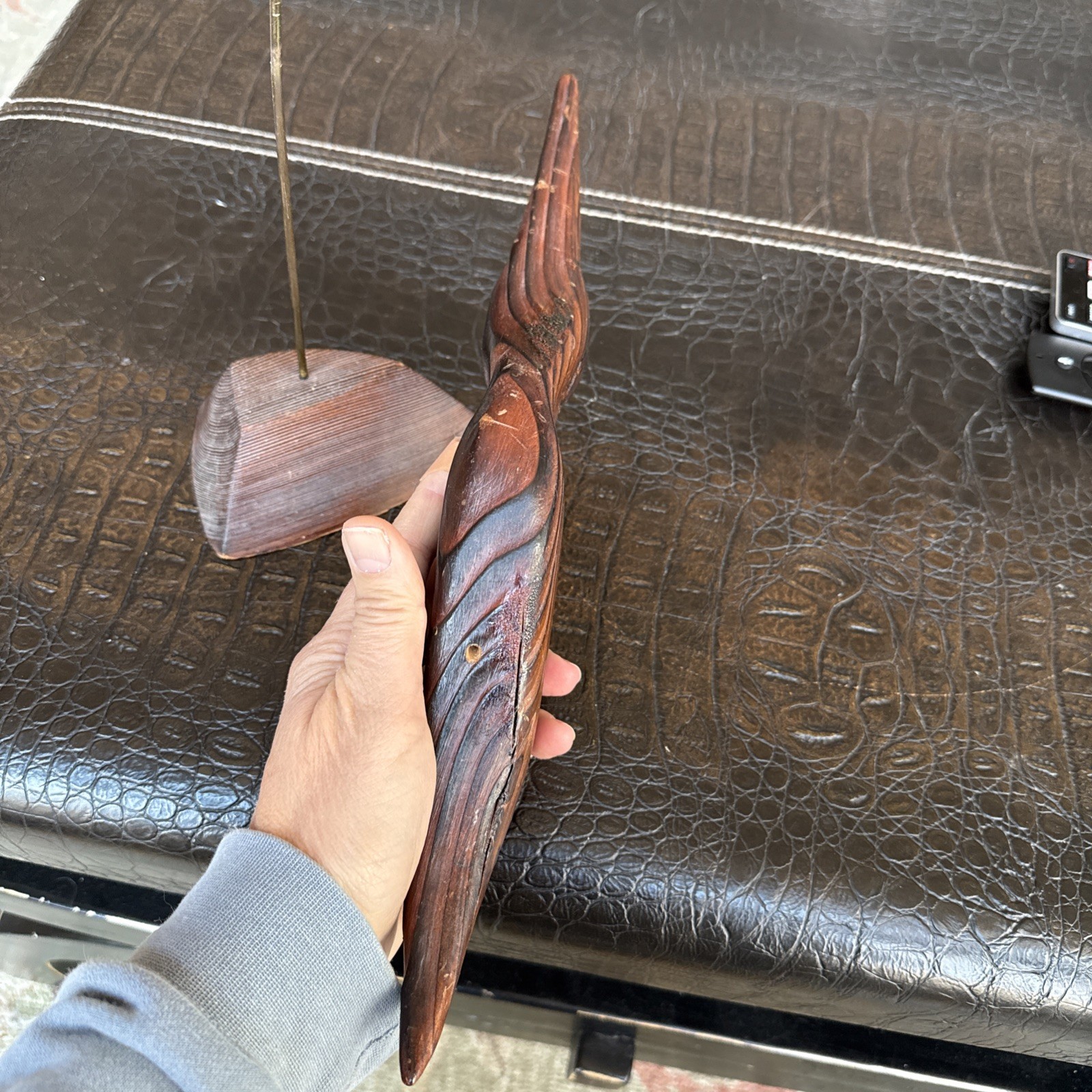 Vtg Mid Century Crane Egret Teak Wood Abstract Art Sculpture Modern Set Signed