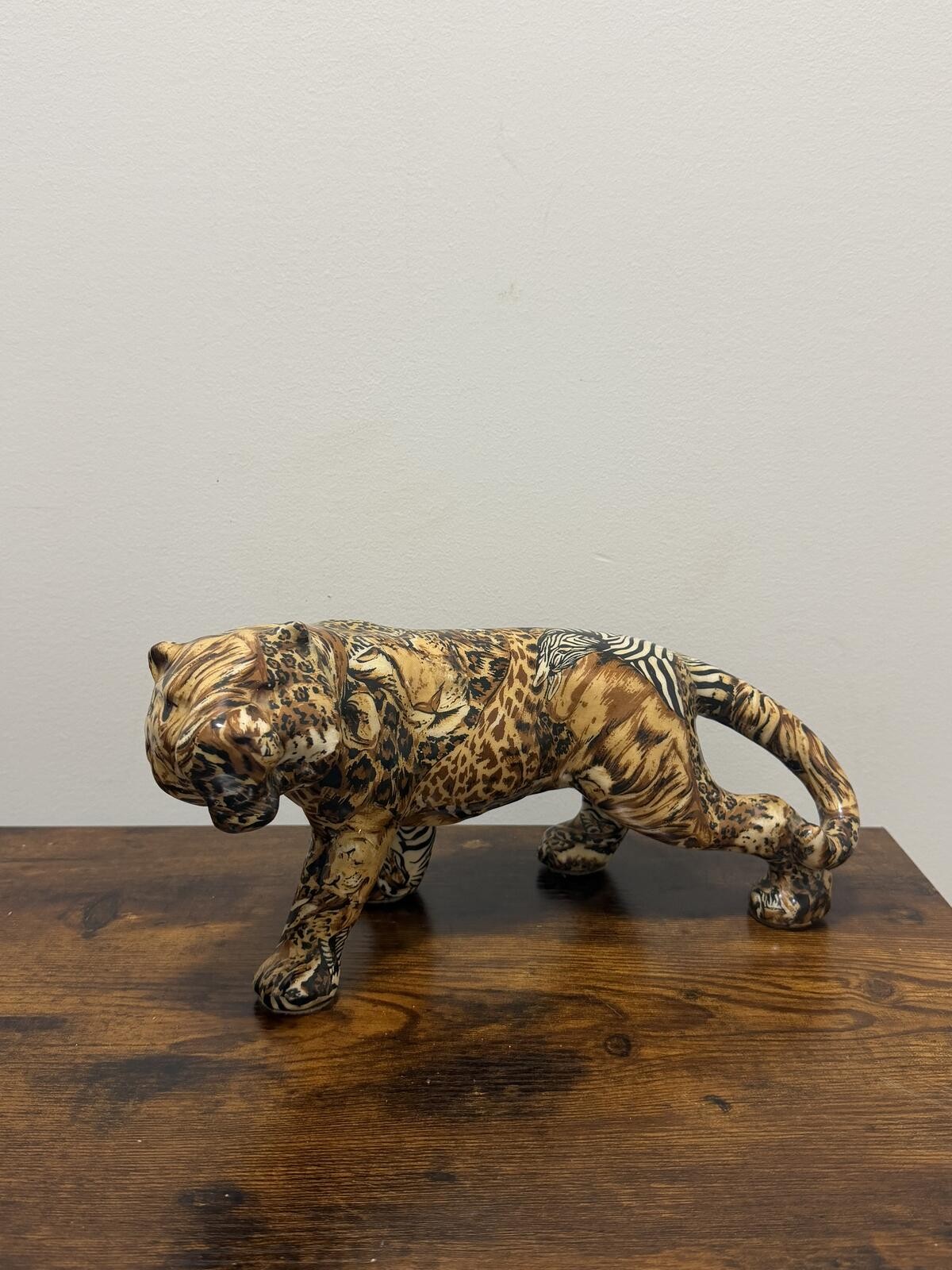 Decorative Tiger Figurine with Animal Print Finish