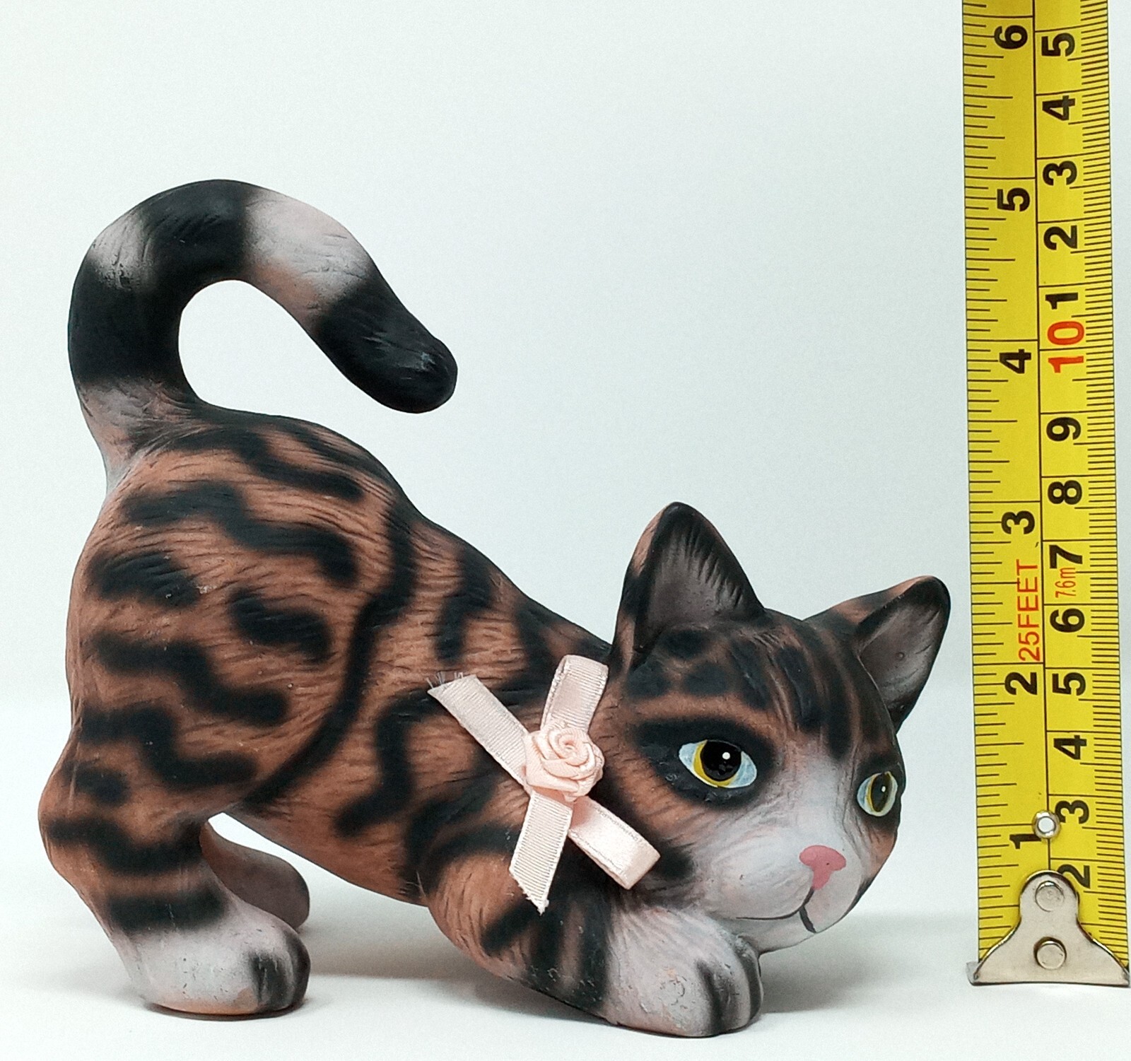 Ceramic Housecat Figurine Orange & Grey w/ Black Stripes 5″ T 5.5″ L 3.5″ W Cat