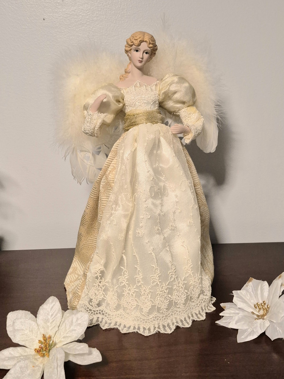 2 Free Standing Porcelain Victorian Angels w/ Feather Wings Home Decor Holiday