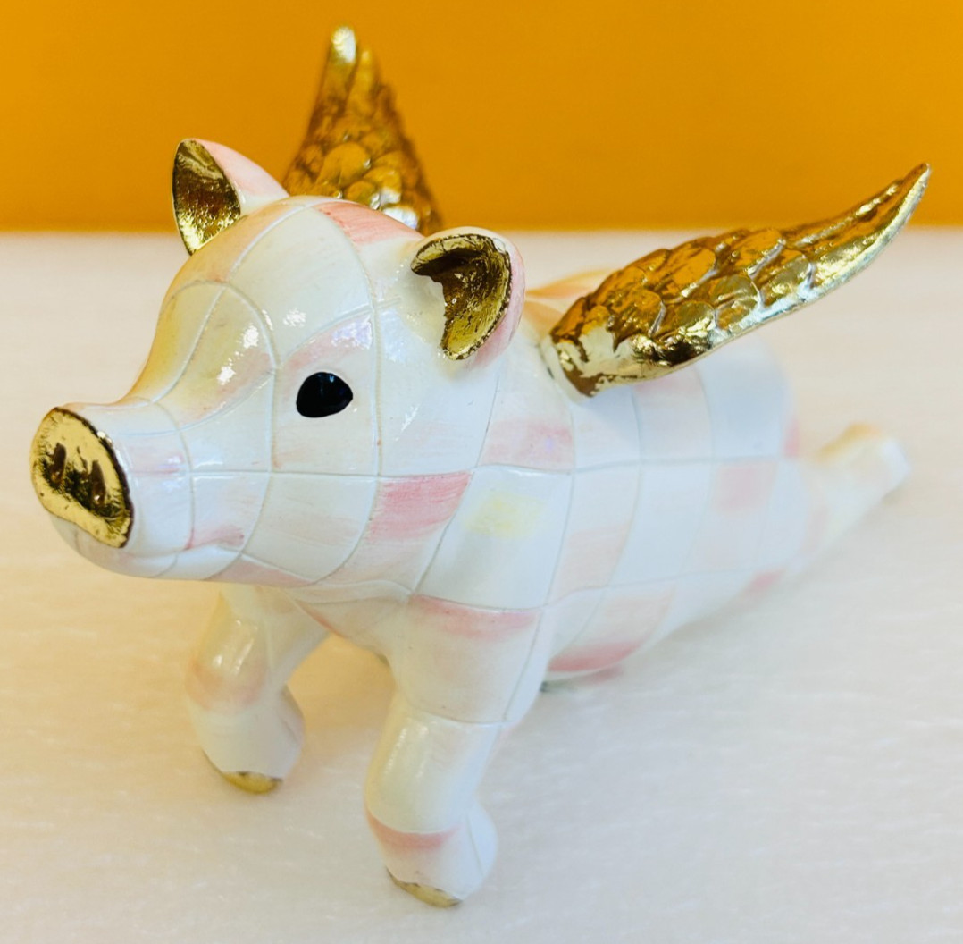 MacKenzie-Childs 18135-003 Hand Painted Rosy Check Flying Pig Pot Climber. New!
