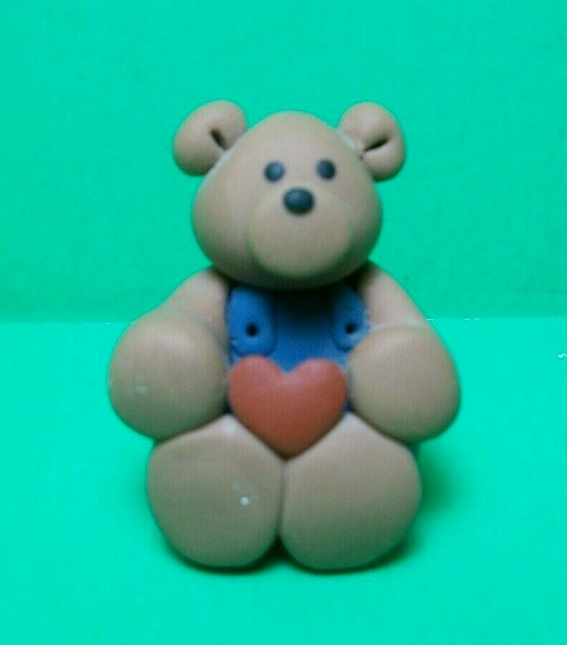 Clay Teddy Bear with Heart ~ Figurine ~ 1 3/8″ Tall