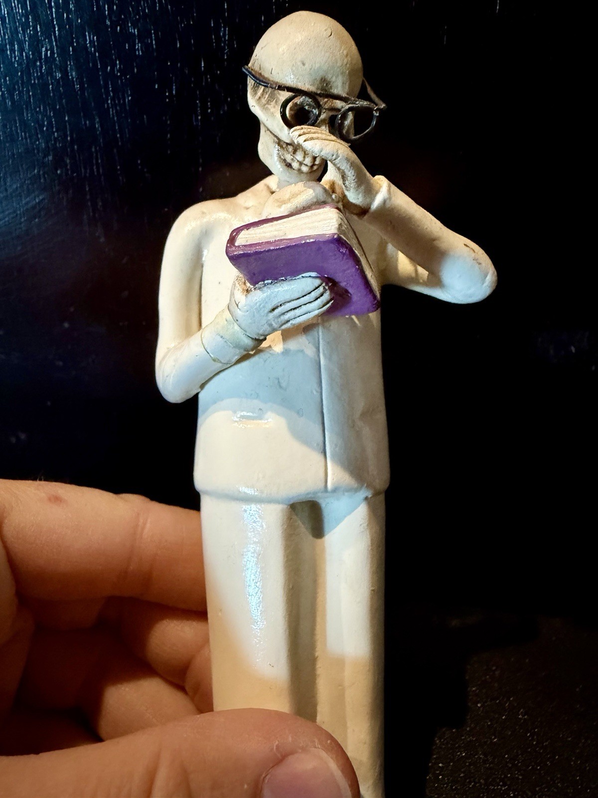 Doctor Skeleton Figurine Resin Sculpture w/ Glasses, Skull & Book