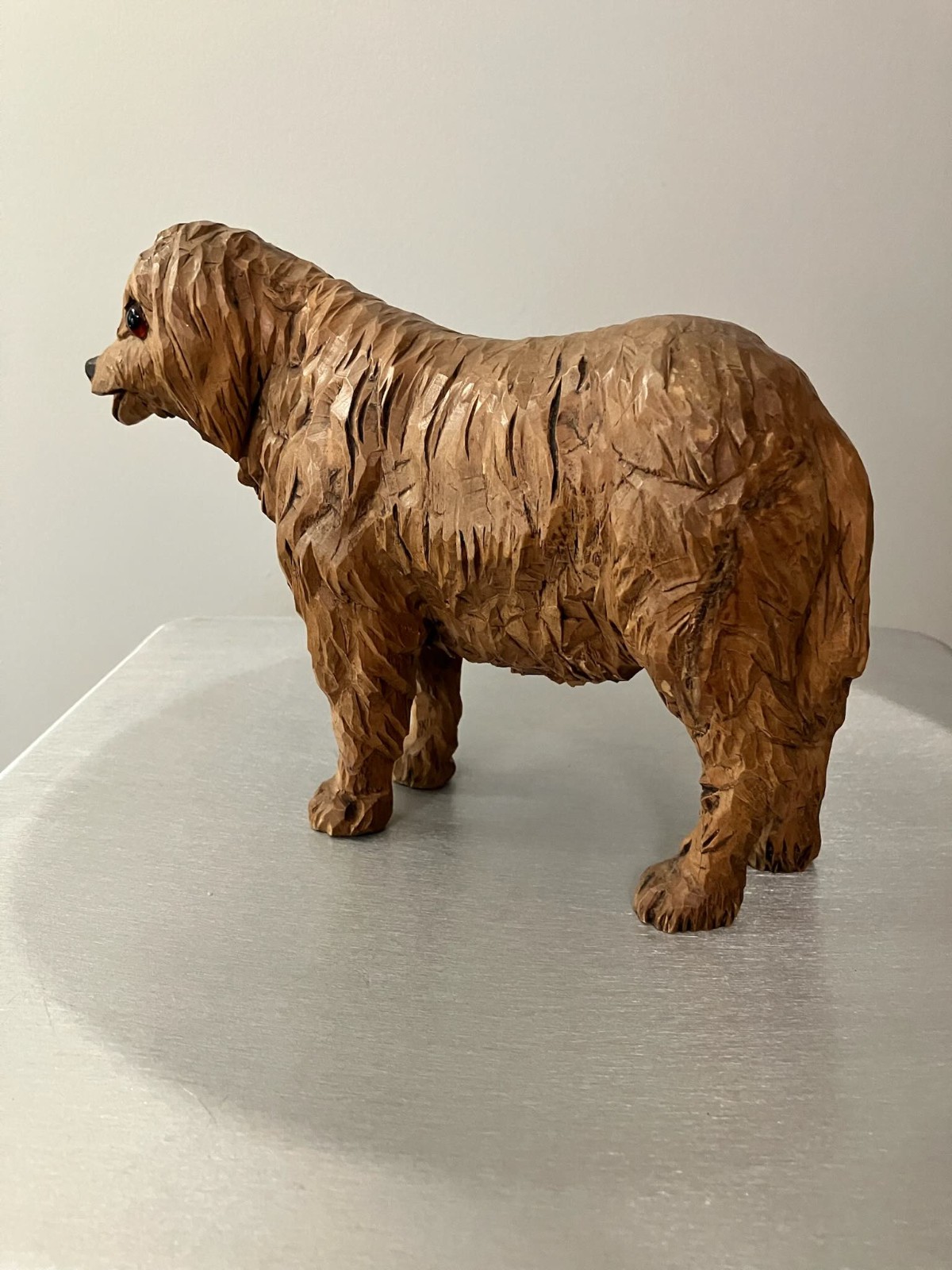 CARVED wood folk art BLACK FOREST style standing DOG