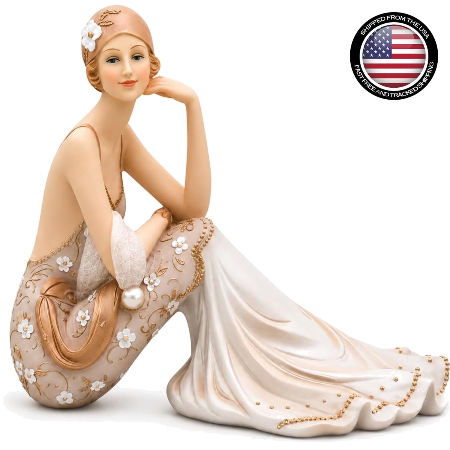 Elegant 8-Inch Polyresin Lady Sitting Figurine – Vintage Charm for Decor