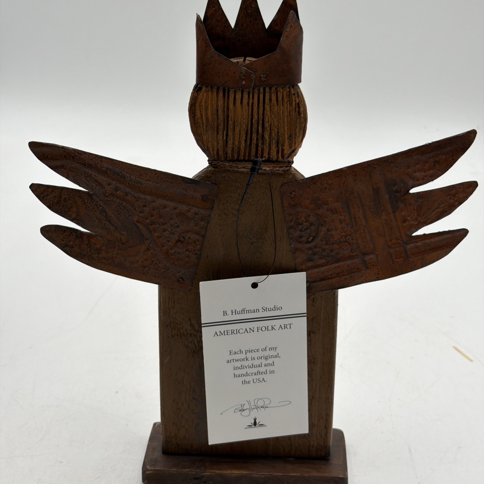 Bobby Huffman Studio Hand Painted Carved Folk Art Wood Angel 2024